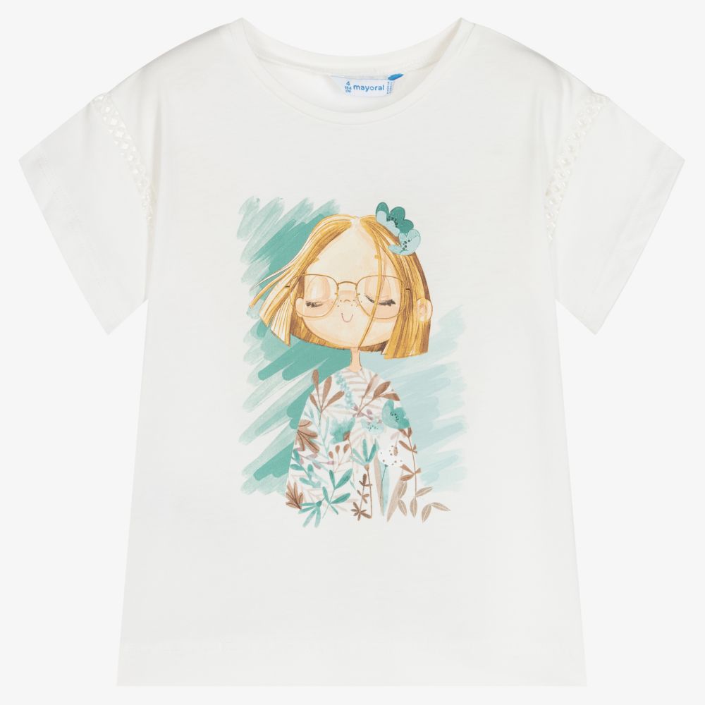 Mayoral-Girls Ivory Cotton T-Shirt | Childrensalon Outlet