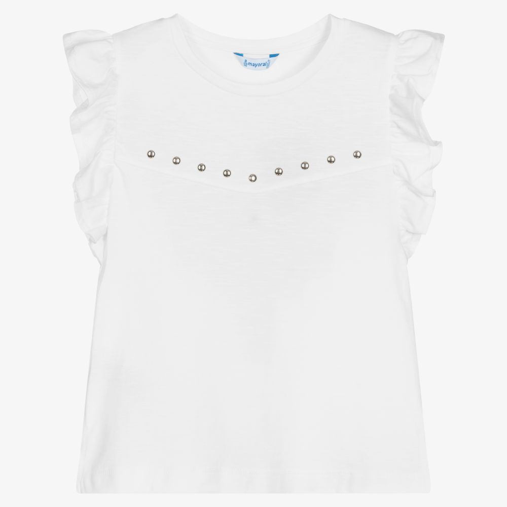 Mayoral - Кремовая хлопковая футболка для девочек | Childrensalon