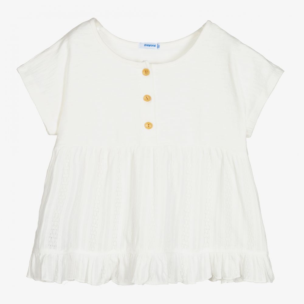 Mayoral-Girls Ivory Cotton T-Shirt | Childrensalon Outlet