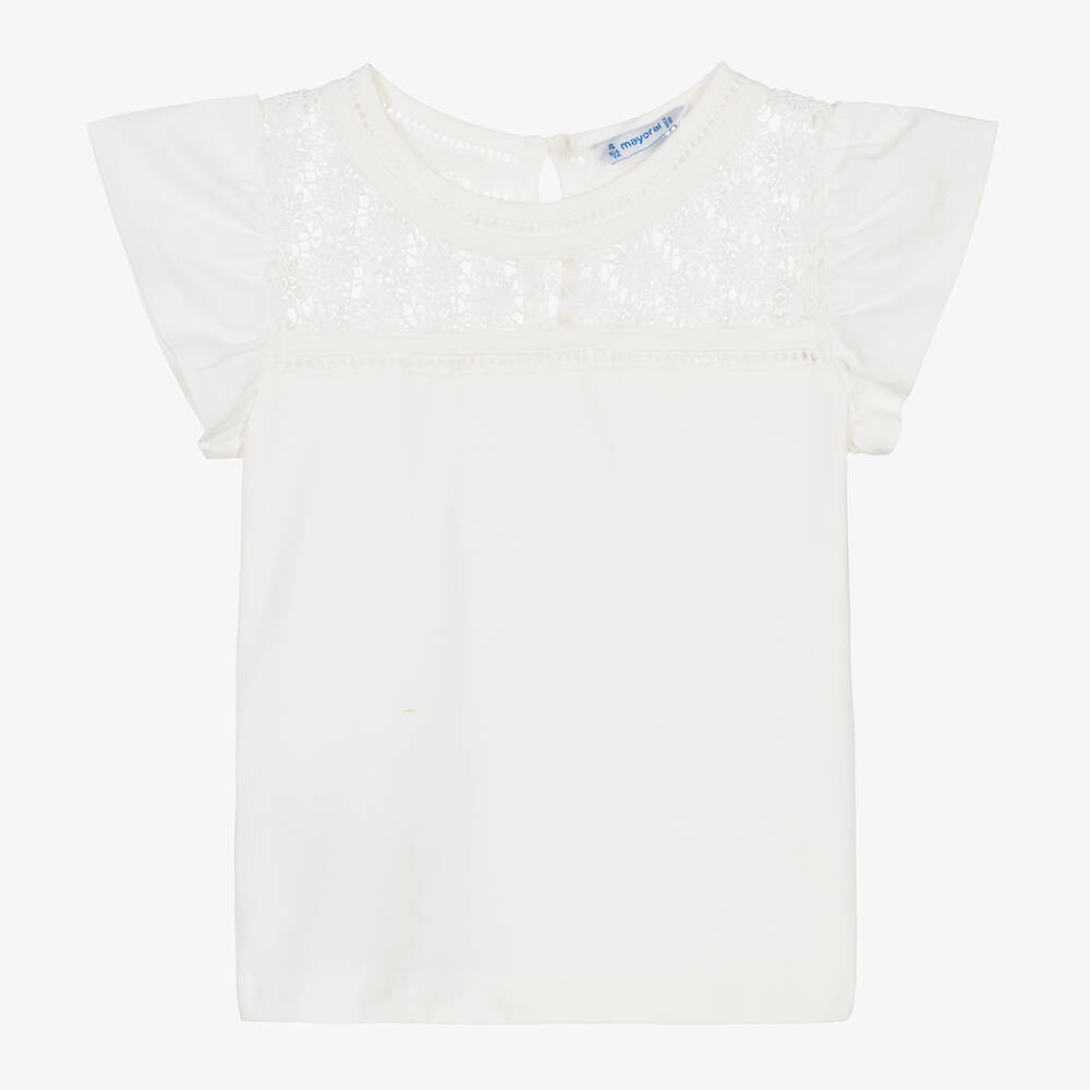Mayoral-Girls Ivory Cotton T-Shirt | Childrensalon Outlet