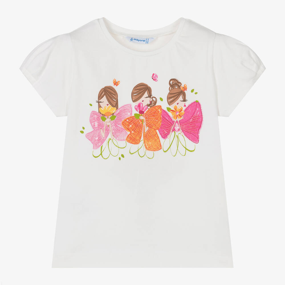 Mayoral-Girls Ivory Cotton T-Shirt | Childrensalon Outlet