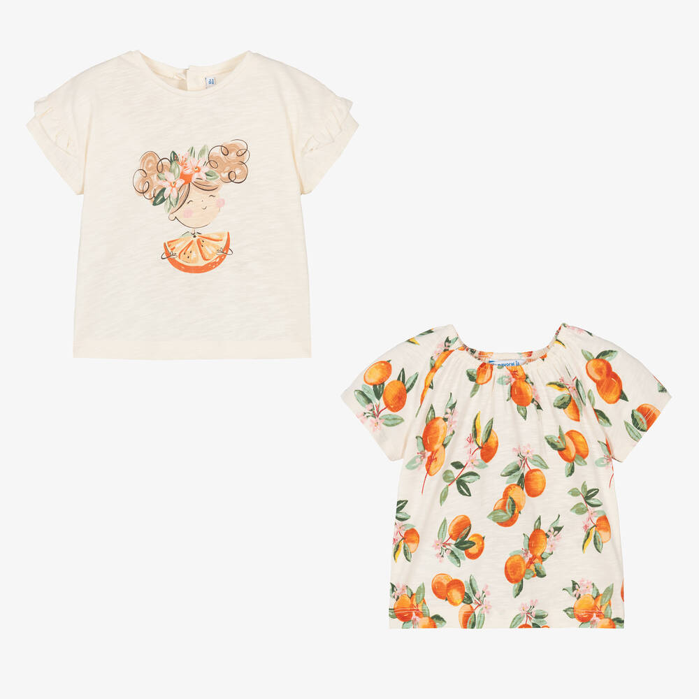 Mayoral-Girls Ivory Cotton T-Shirts (2 Pack) | Childrensalon Outlet