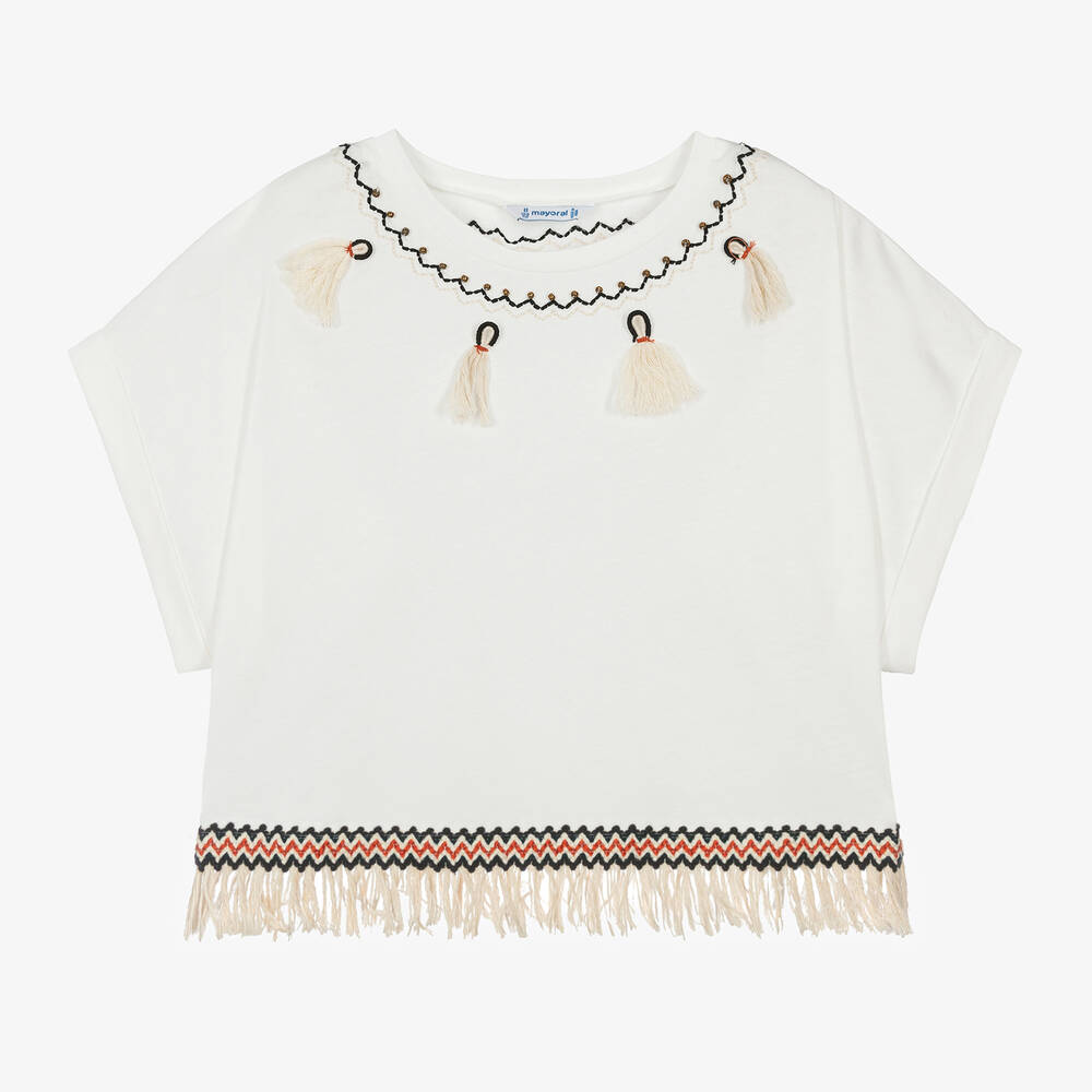 Cotton Short sleeve Round neck Tassel T-shirt Cotton Short sleeve Round neck Tassel T-shirt