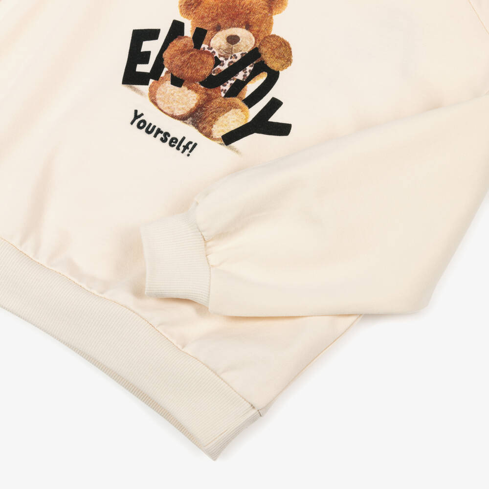 Mayoral-Girls Ivory Cotton Teddy Print Sweatshirt | Childrensalon Outlet