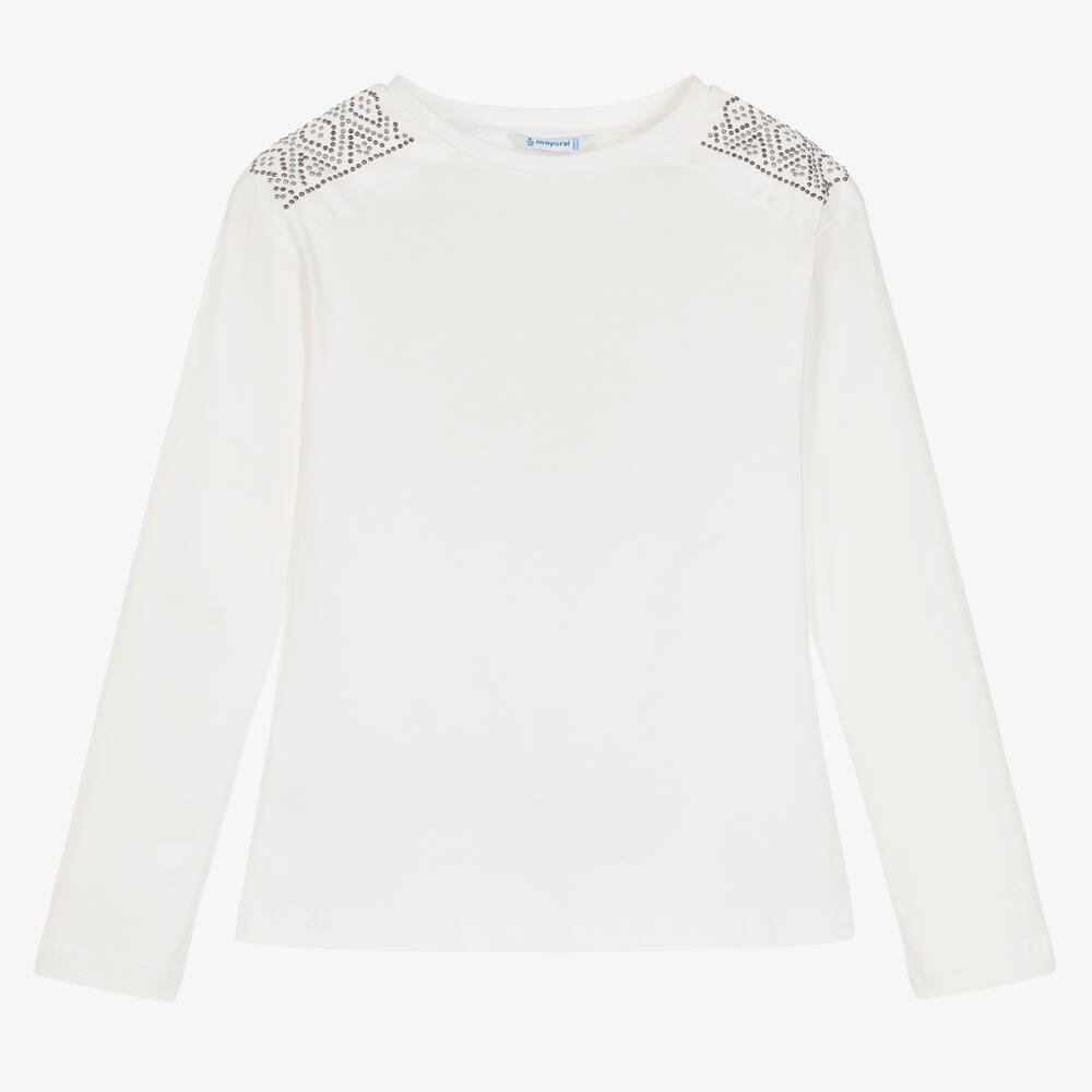 Mayoral-Girls Ivory Cotton Top | Childrensalon Outlet