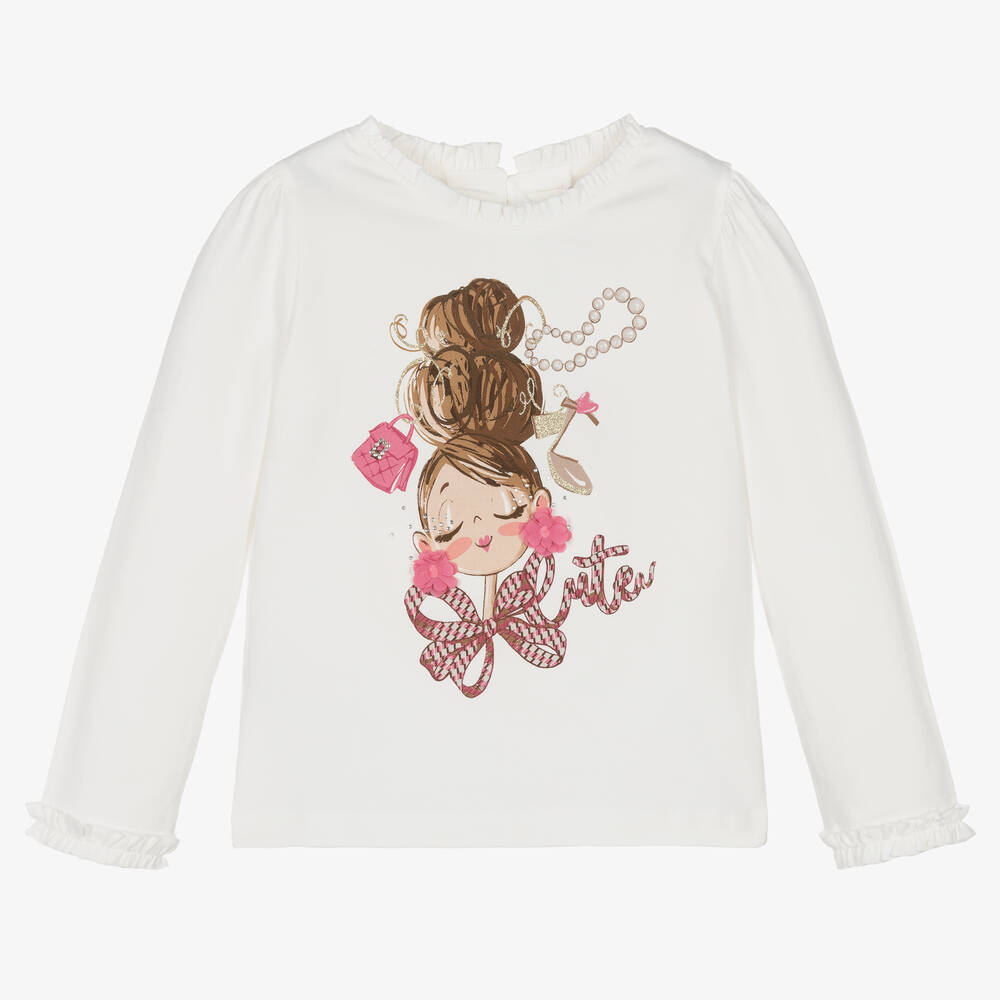 Mayoral-Кремовый хлопковый топ для девочек | Childrensalon Outlet