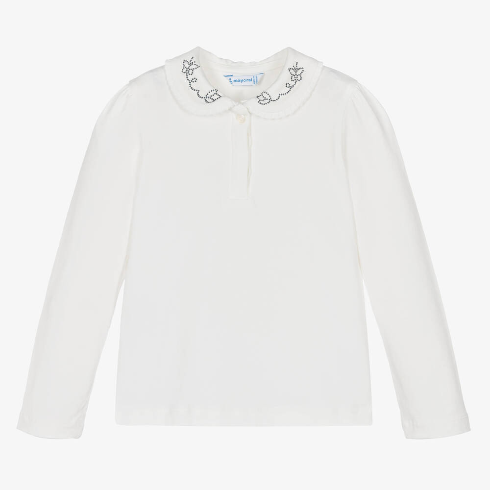 Mayoral - Girls Ivory Cotton Top | Childrensalon