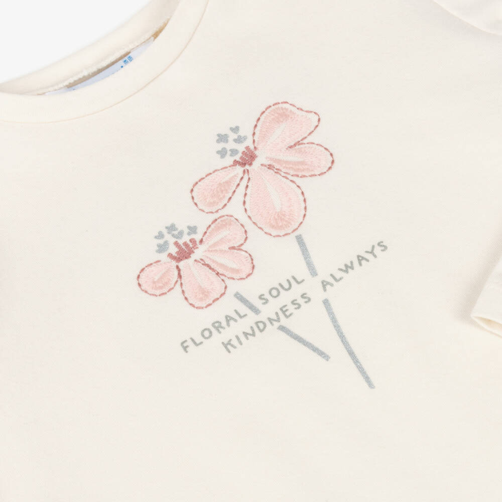 Mayoral-Кремовая хлопковая футболка с цветами для девочек | Childrensalon Outlet