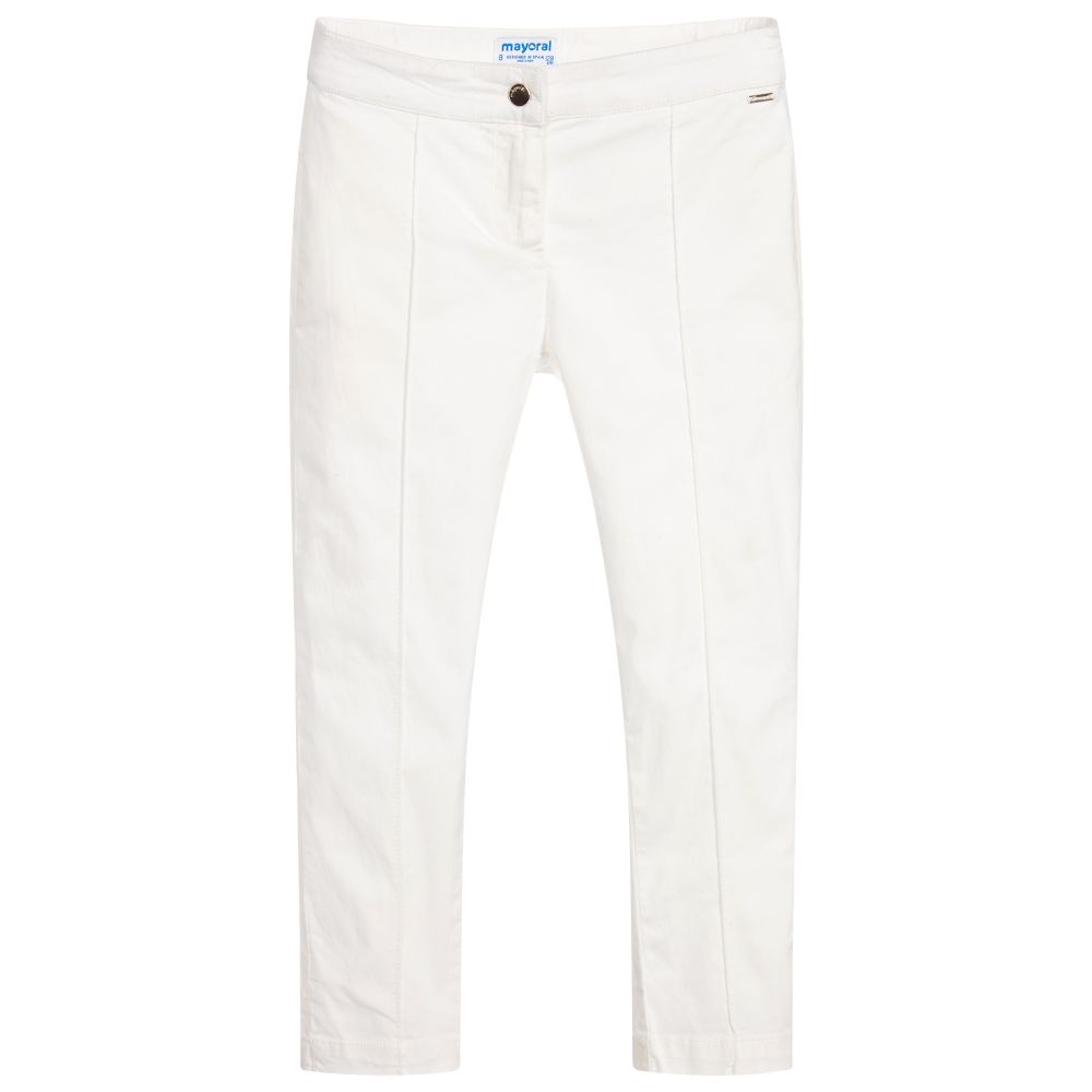 Mayoral - Girls Ivory Cotton Trousers | Childrensalon