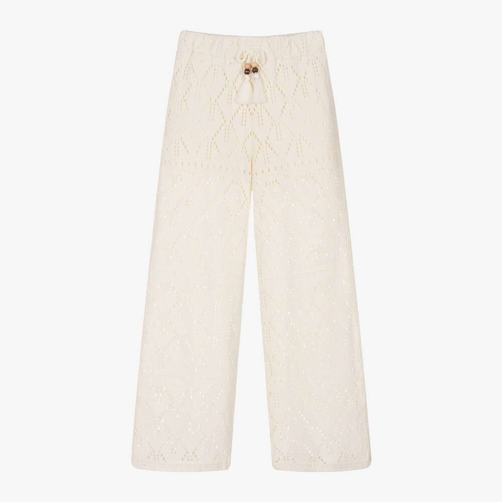 Mayoral-Girls Ivory Cotton Trousers | Childrensalon Outlet