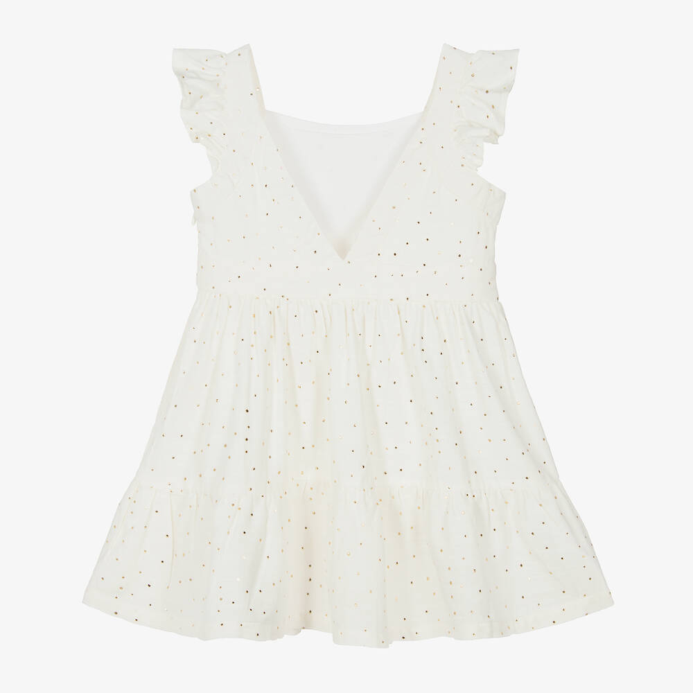 Mayoral-Girls Ivory Cotton V-Back Dress | Childrensalon Outlet