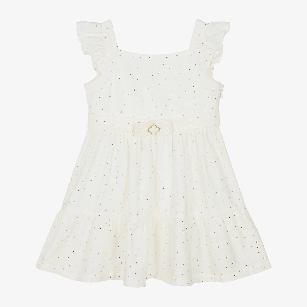 Mayoral-Girls Ivory Cotton V-Back Dress | Childrensalon Outlet