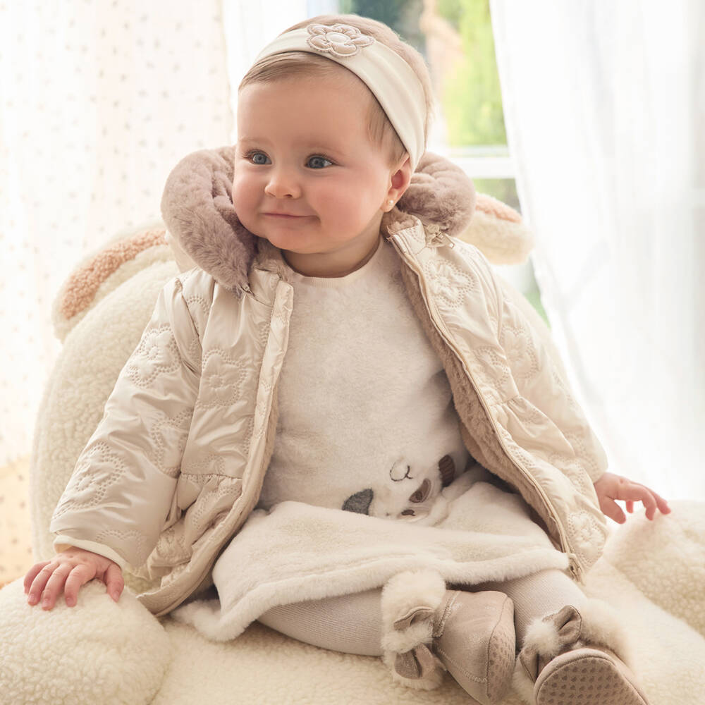 Mayoral Newborn-Girls Ivory-Cozy Dual-Sided Coat | Childrensalon Outlet