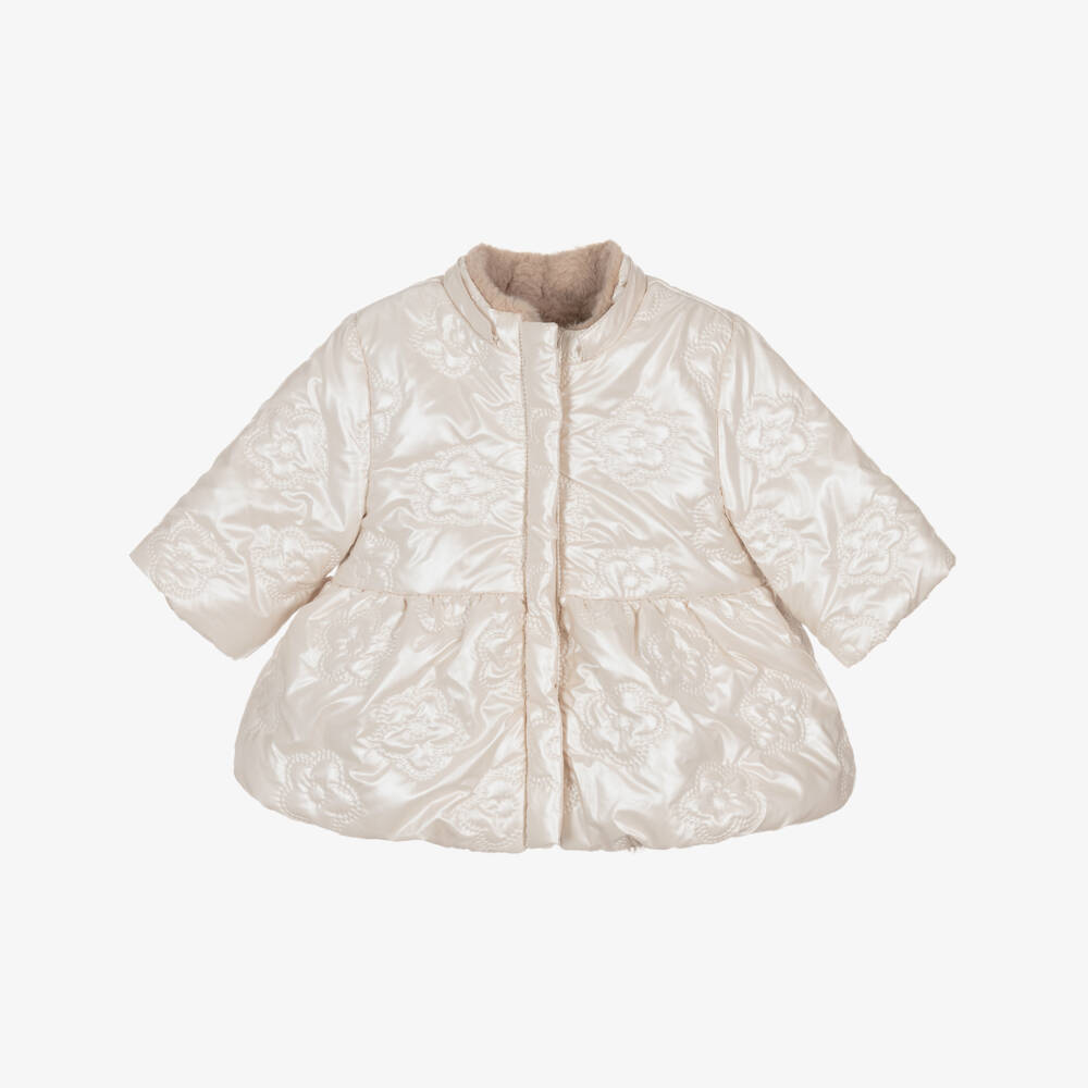 Mayoral Newborn-Girls Ivory-Cozy Dual-Sided Coat | Childrensalon Outlet