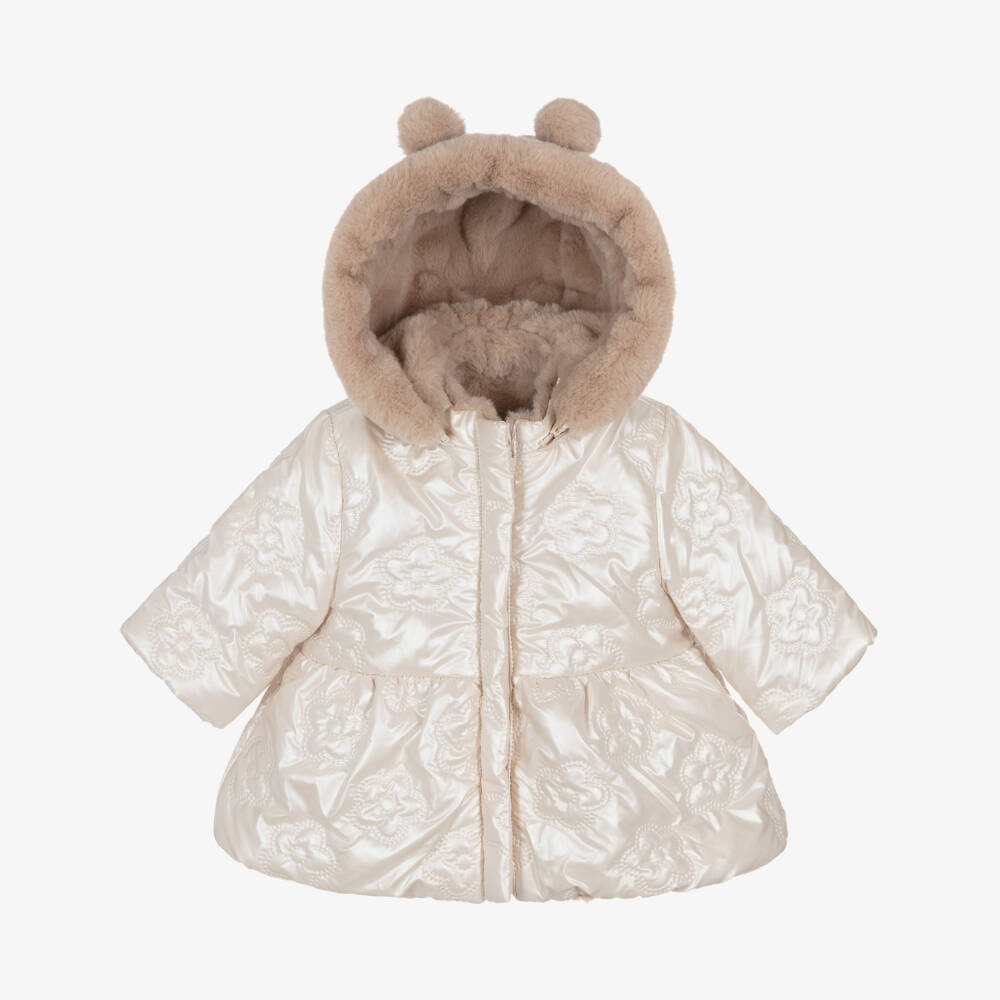 Mayoral Newborn-Girls Ivory-Cozy Dual-Sided Coat | Childrensalon Outlet