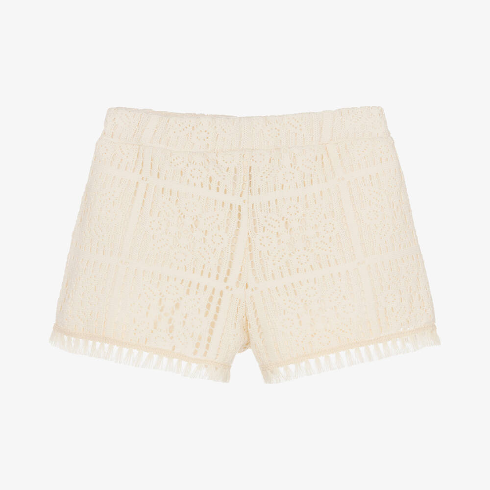 Mayoral-Girls Ivory Crochet Cotton Shorts | Childrensalon Outlet