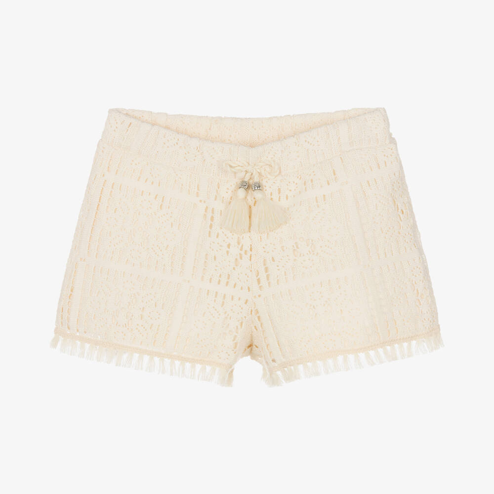 Mayoral - Girls Ivory Crochet Cotton Shorts | Childrensalon