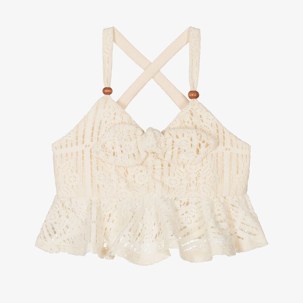 Mayoral - Girls Ivory Crochet Crop Top | Childrensalon