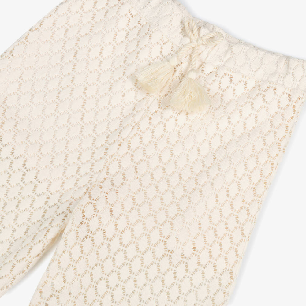 Mayoral-Girls Ivory Crochet-Inspired Cotton Pants | Childrensalon Outlet