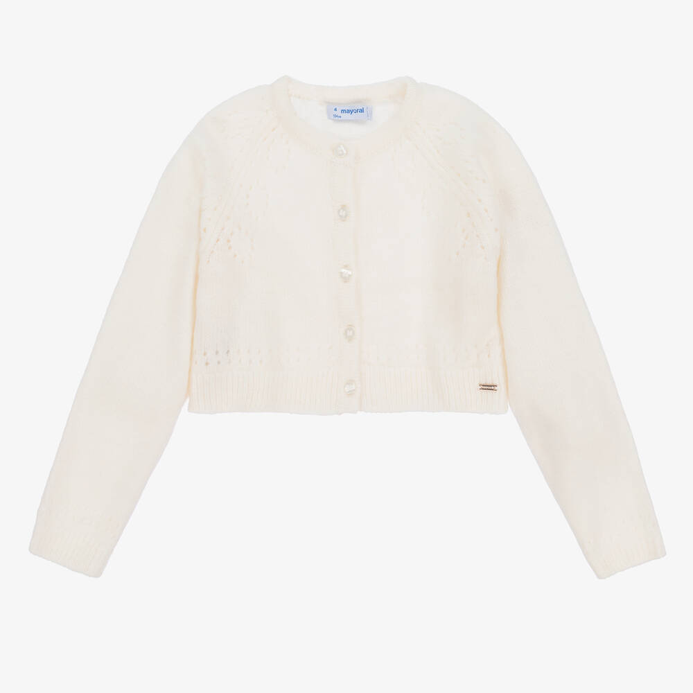 Mayoral - Girls Ivory Cropped Knitted Cardigan | Childrensalon