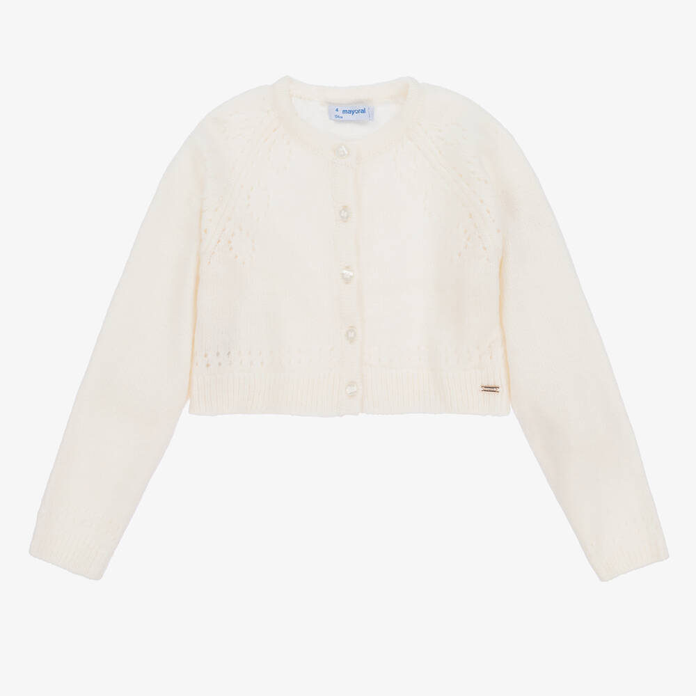 Mayoral-Girls Ivory Cropped Knitted Cardigan | Childrensalon Outlet