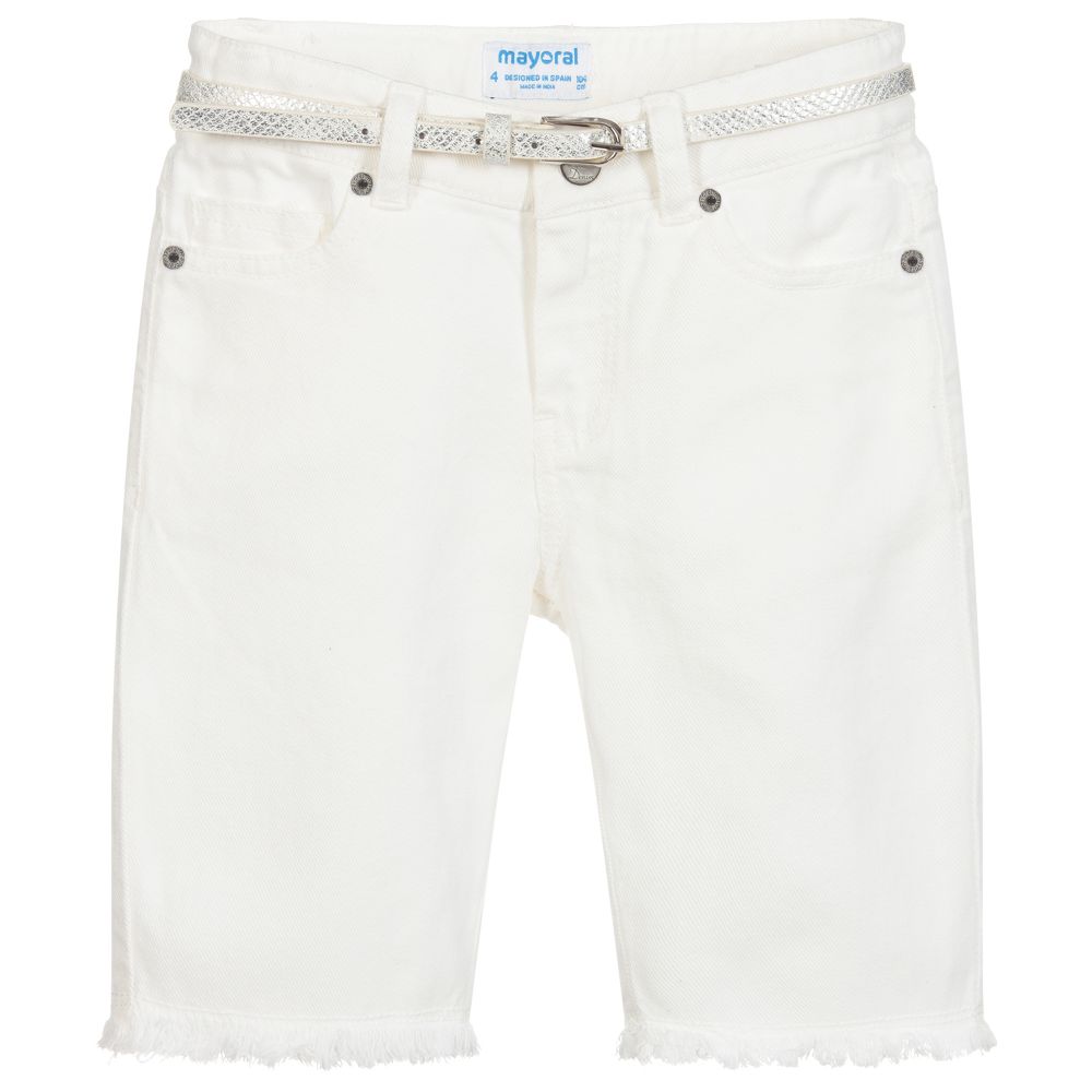 Mayoral - Elfenbeinfarbene Jeans-Shorts (M) | Childrensalon