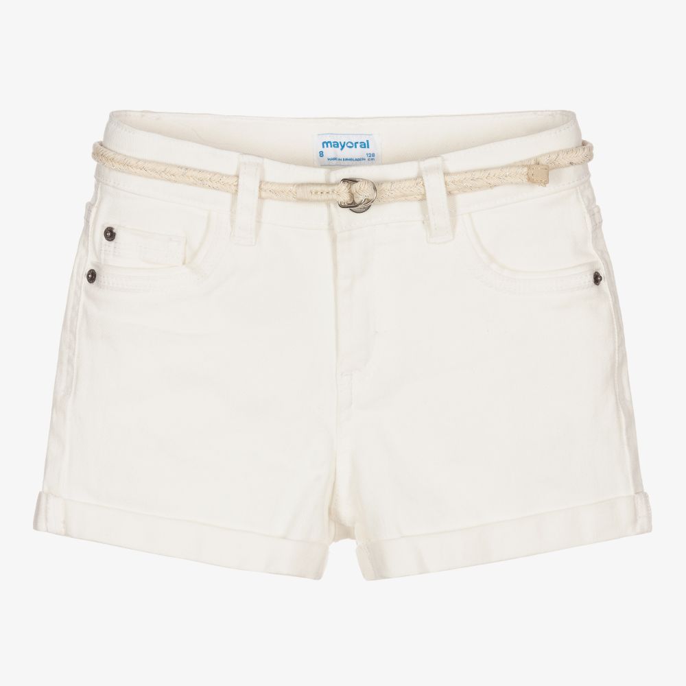 Mayoral-Girls Ivory Denim Shorts | Childrensalon Outlet