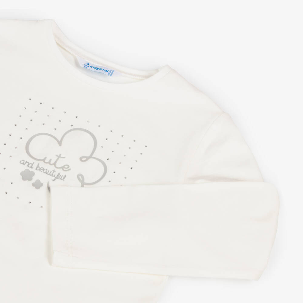 Mayoral-توب قطن مزين بديامونتي لون عاجي للبنات | Childrensalon Outlet