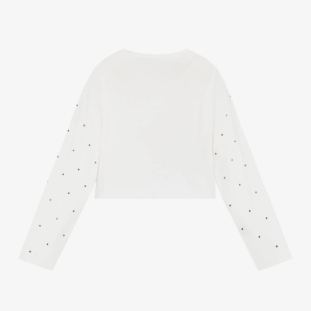 Mayoral-Girls Ivory Diamanté Jersey Top | Childrensalon Outlet
