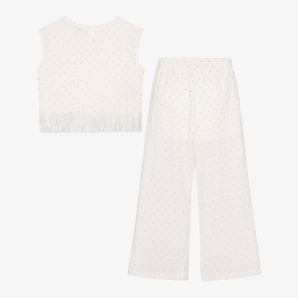 Mayoral-Girls Ivory Diamante Trim Trousers | Childrensalon Outlet