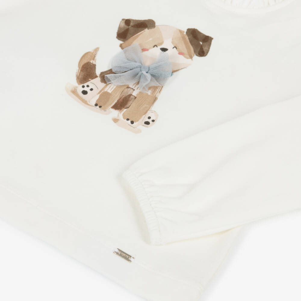 Mayoral-Girls Ivory Dog Motif Cotton Tee | Childrensalon Outlet