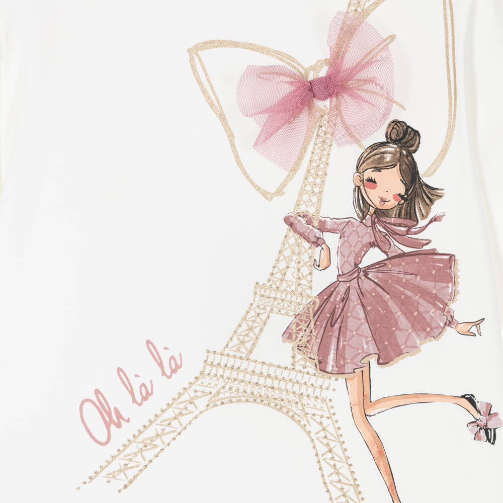Mayoral-Girls Ivory Eiffel Tower Tee | Childrensalon Outlet
