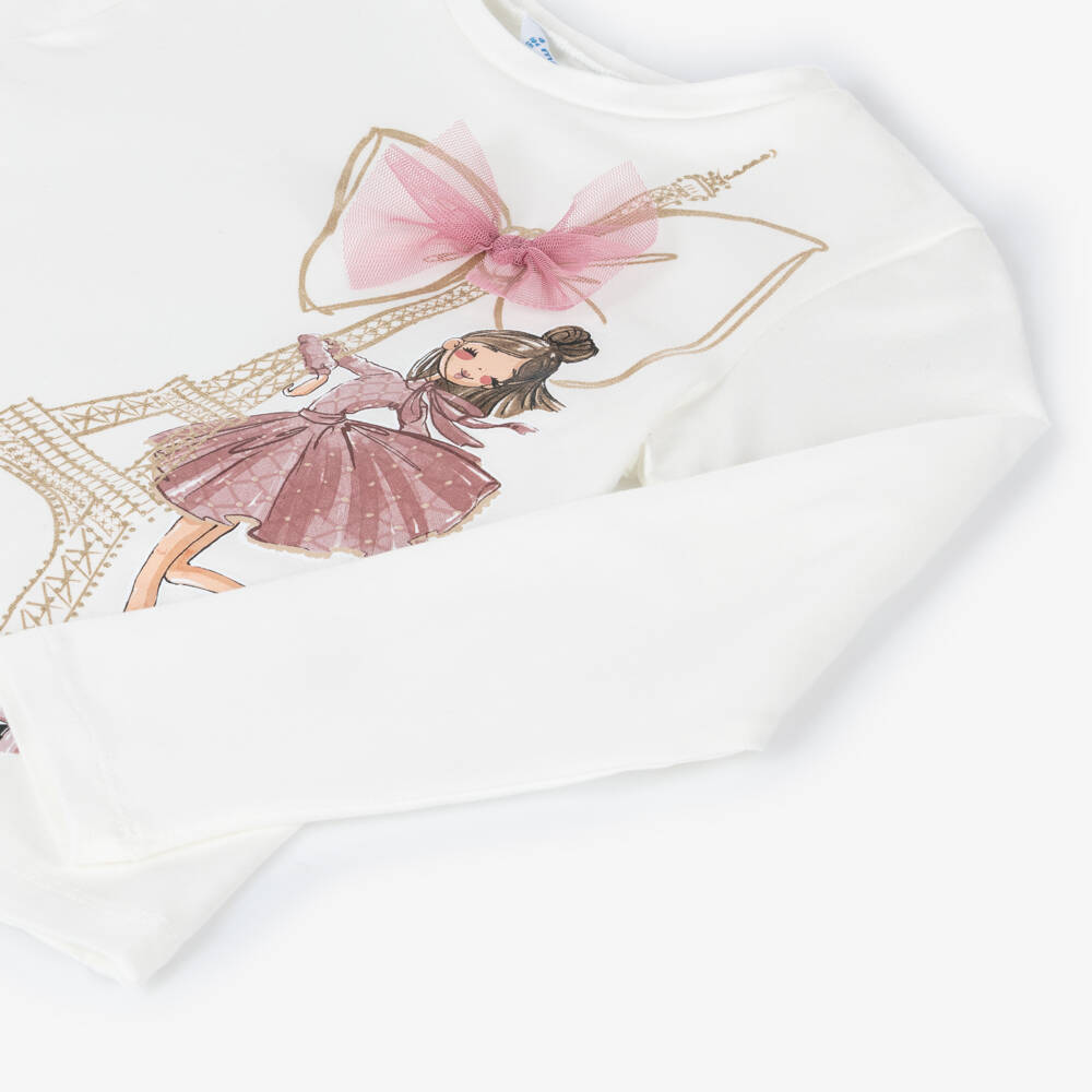 Mayoral-Girls Ivory Eiffel Tower Tee | Childrensalon Outlet