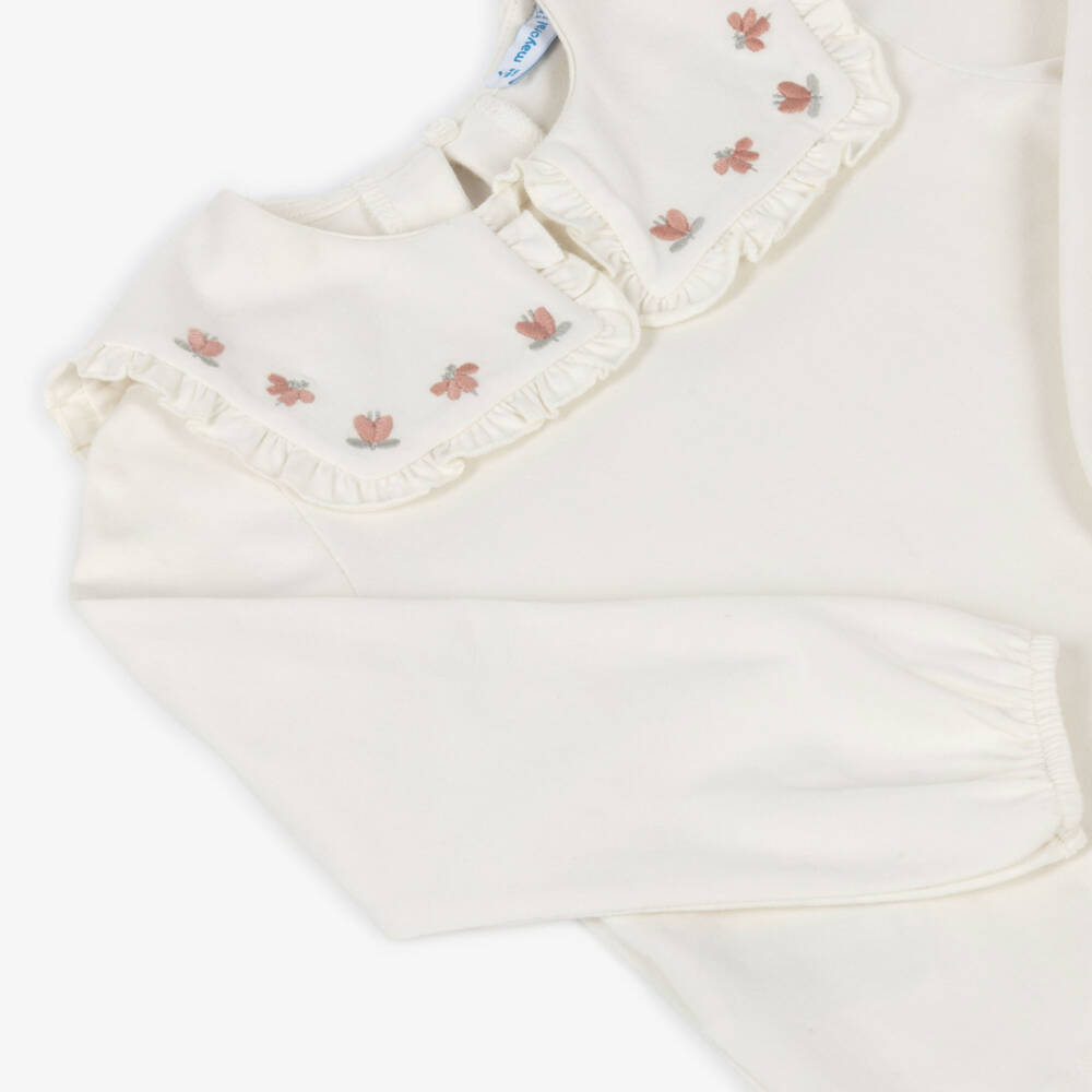 Mayoral-Girls Ivory Embroidered Collar Top | Childrensalon Outlet