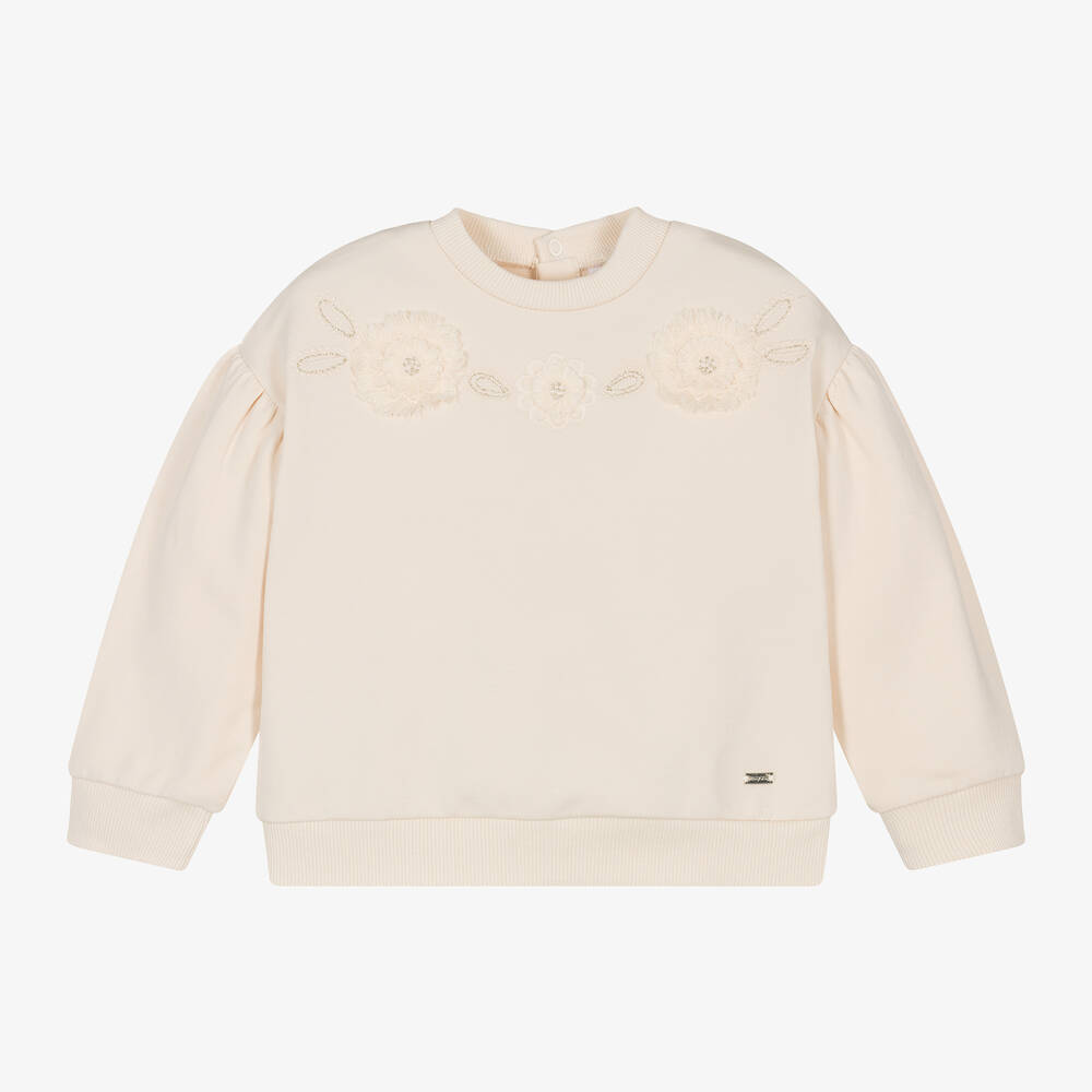 Mayoral-Girls Ivory Embroidered Cotton Sweatshirt | Childrensalon Outlet
