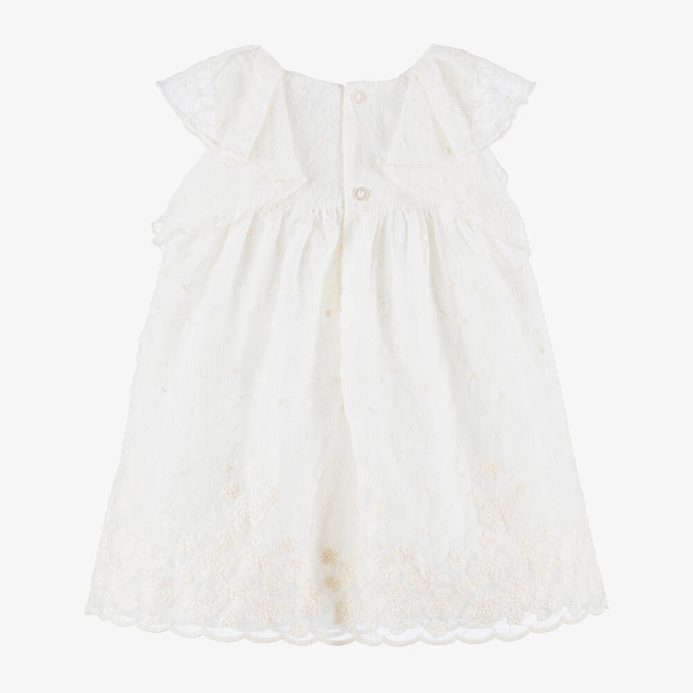Mayoral-Girls Ivory Embroidered Floral Chiffon Dress | Childrensalon Outlet