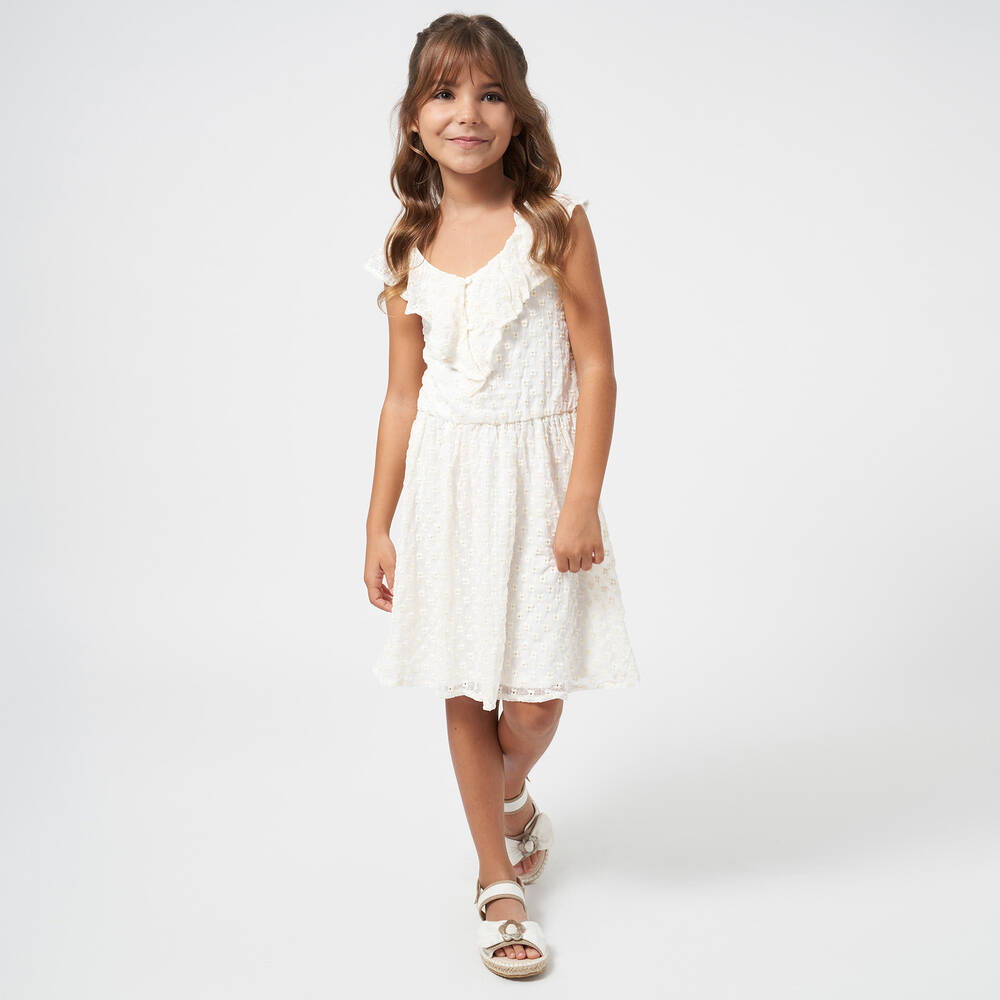 Mayoral-Girls Ivory Embroidered Floral Dress | Childrensalon Outlet