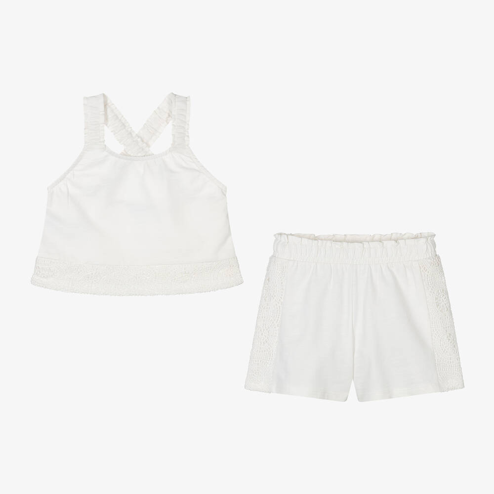 Mayoral-Girls Ivory Embroidered Shorts Set | Childrensalon Outlet