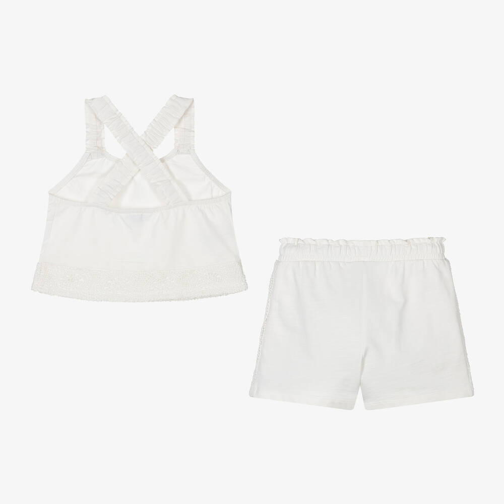Mayoral-Girls Ivory Embroidered Shorts Set | Childrensalon Outlet