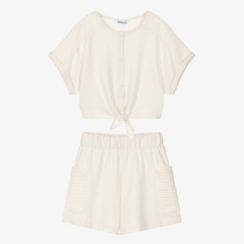 Mayoral-Girls Ivory Ensemble with Shorts | Childrensalon Outlet