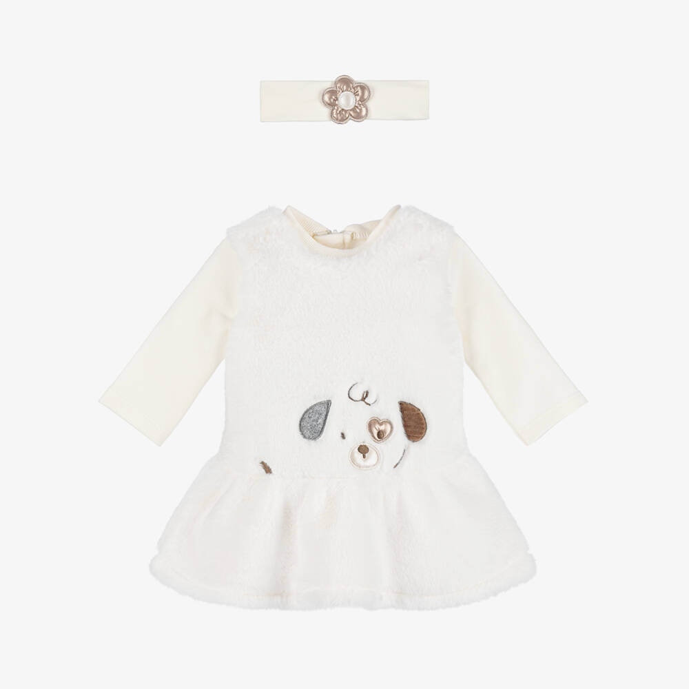 Mayoral Newborn-Girls Ivory Faux Fur Dress Ensemble | Childrensalon Outlet