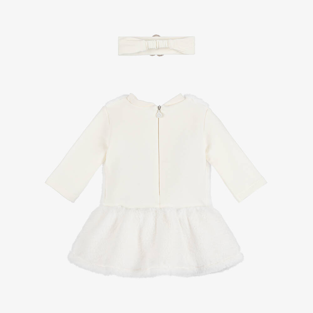 Mayoral Newborn-طقم فستان فرو صناعي لون عاجي للمولودات | Childrensalon Outlet