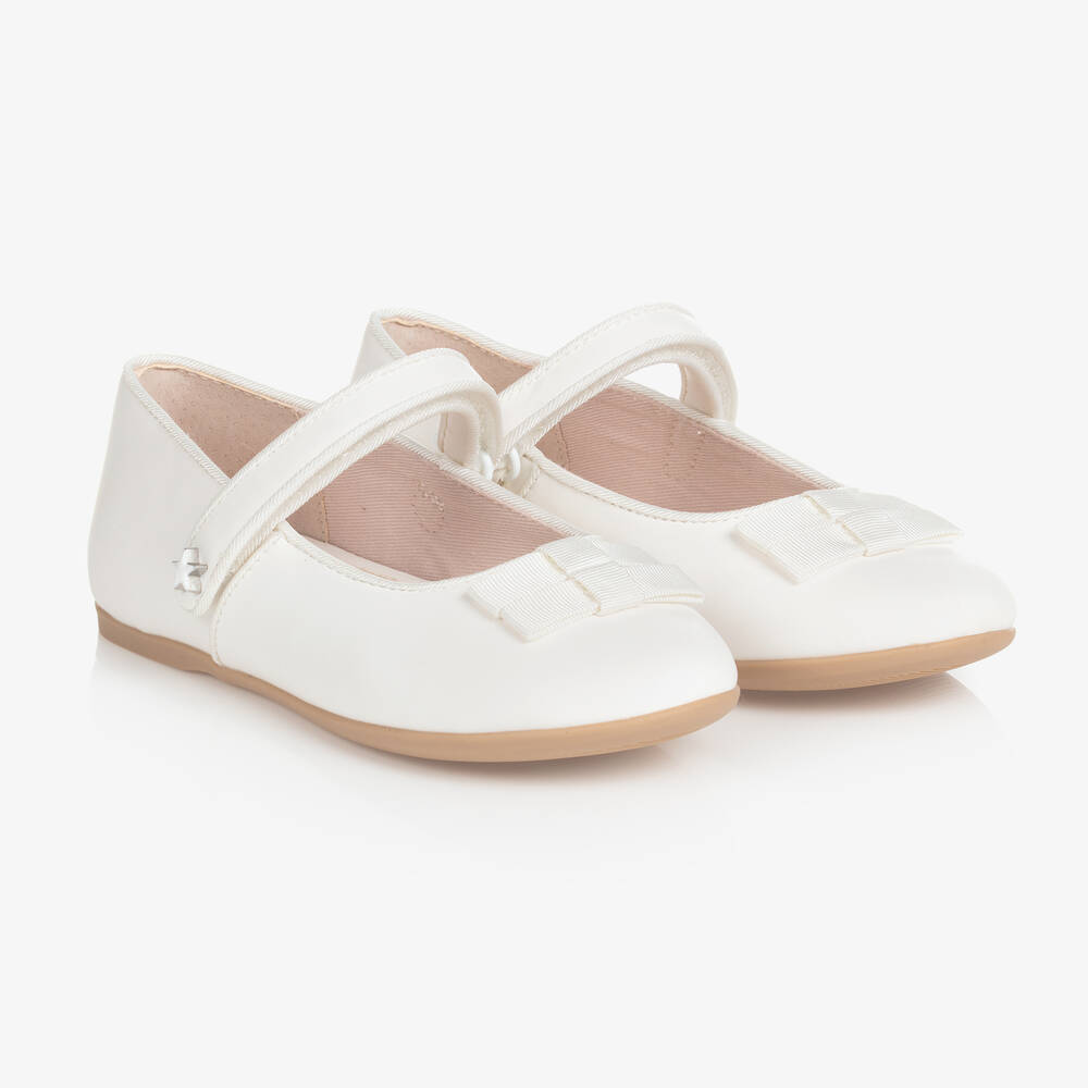 Mayoral - Girls Ivory Faux Leather Ballerina Pumps | Childrensalon