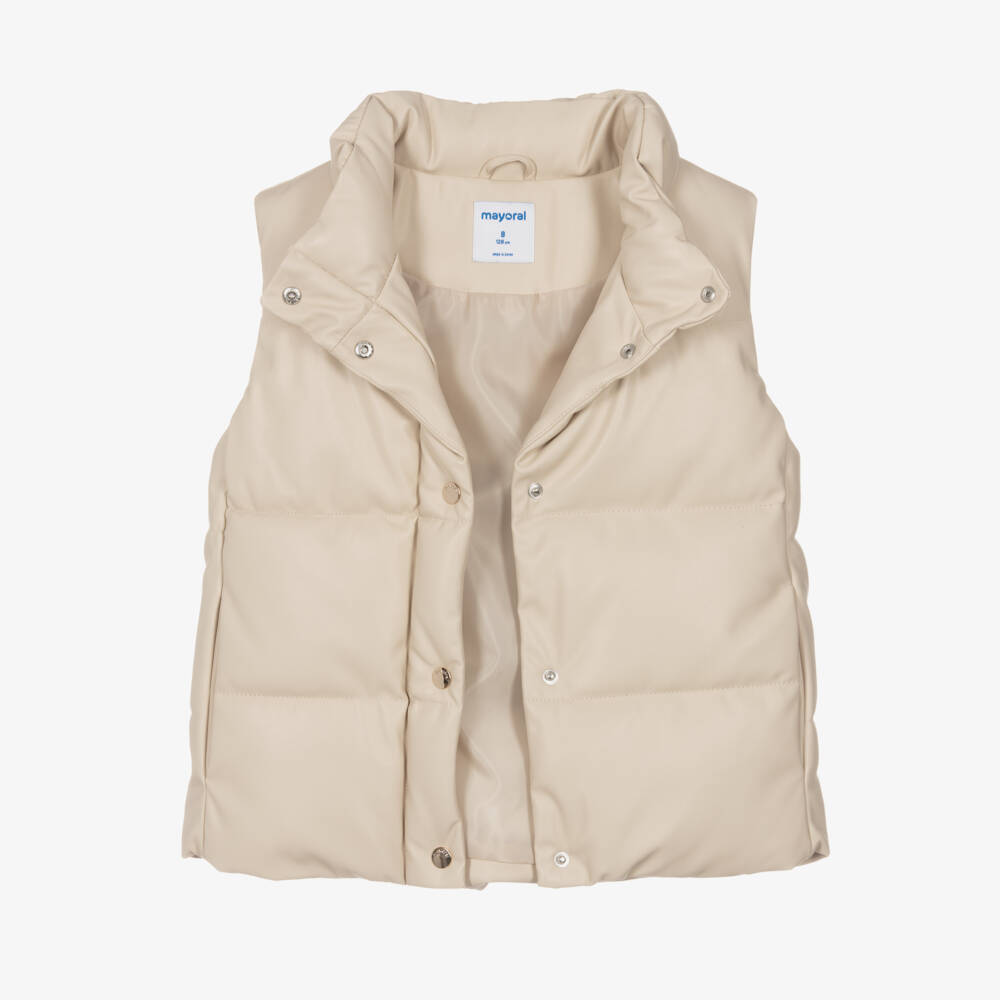 Mayoral-Girls Ivory Faux Leather Puffer Vest | Childrensalon Outlet