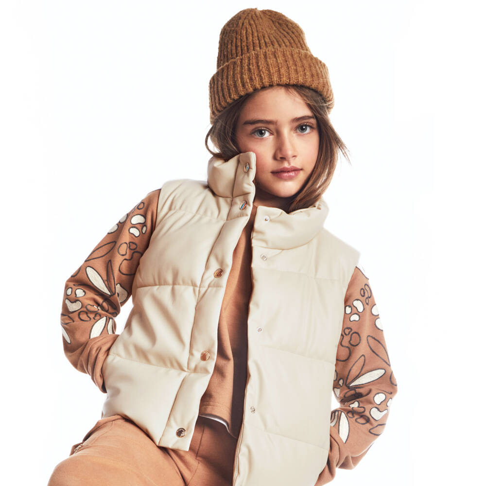 Mayoral-Girls Ivory Faux Leather Puffer Vest | Childrensalon Outlet