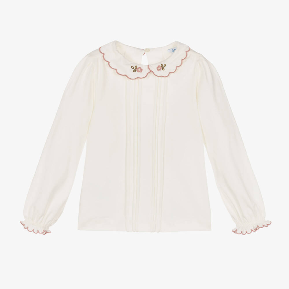 Mayoral-Girls Ivory Floral Collar Top | Childrensalon Outlet