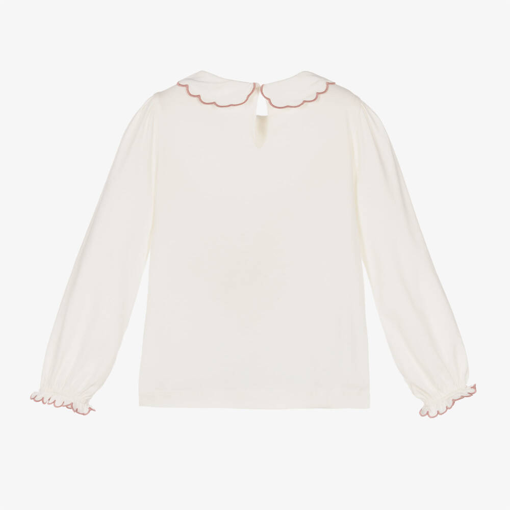 Mayoral-Girls Ivory Floral Collar Top | Childrensalon Outlet