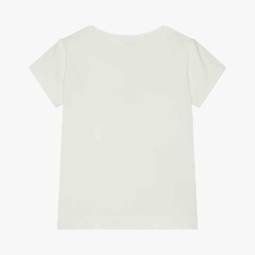 Mayoral-Girls Ivory Floral Cotton Tee | Childrensalon Outlet