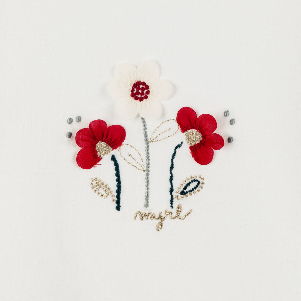 Mayoral-Girls Ivory Floral Cotton Top | Childrensalon Outlet