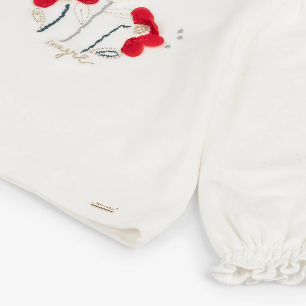Mayoral-Girls Ivory Floral Cotton Top | Childrensalon Outlet